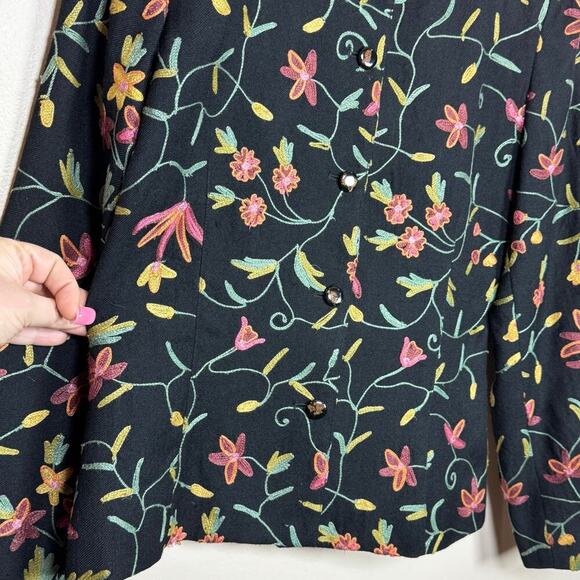 Vintage 100% Wool Embroidered Floral Structured Cropped Blazer Cottage Twee 90s - Picture 7 of 11